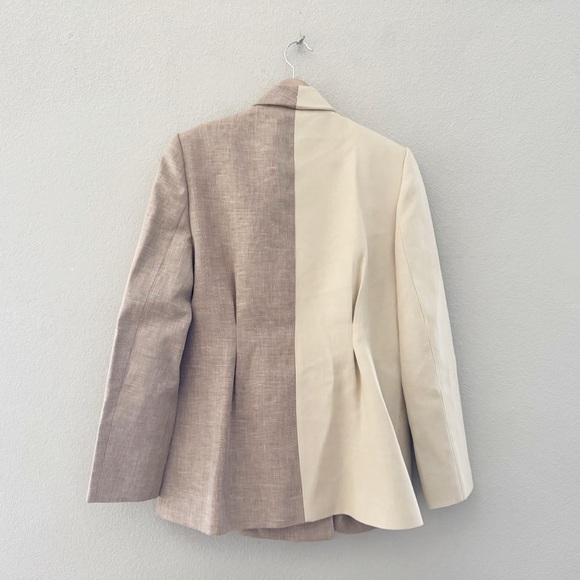 Acler Belvue Linen Blazer Jacket Double Breasted Two Tone Color Block Tan 8 NWOT - Picture 6 of 14